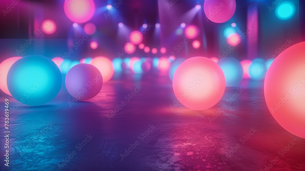 Poster neon spheres hovering in a 3d space 3d style isolated flying objects memphis style 3d render ai gene