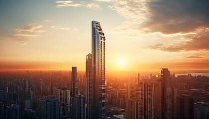 High-rise buildings at sunset - obrazy, fototapety, plakaty