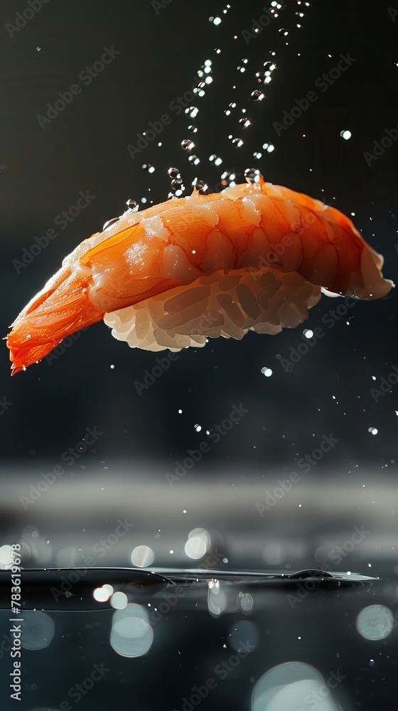 Poster play with backlighting to emphasize the delicacy of a floating piece of sushi ai generated illustrat