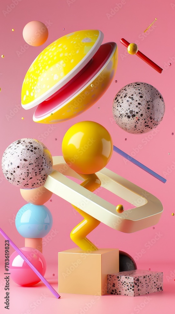 Poster playful 3d renderings with a retro twist 3d style isolated flying objects memphis style 3d render ai