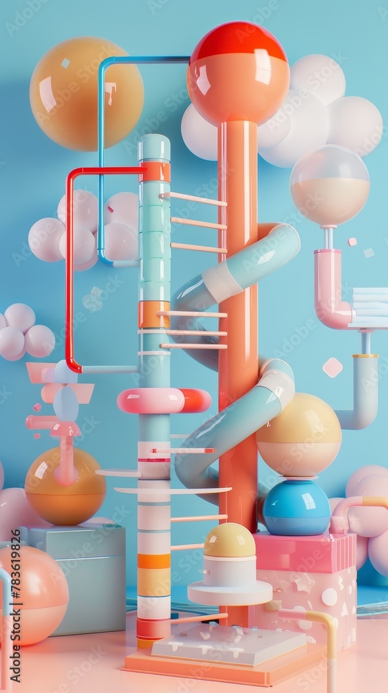 Poster playful 3d renderings with a retro twist 3d style isolated flying objects memphis style 3d render ai