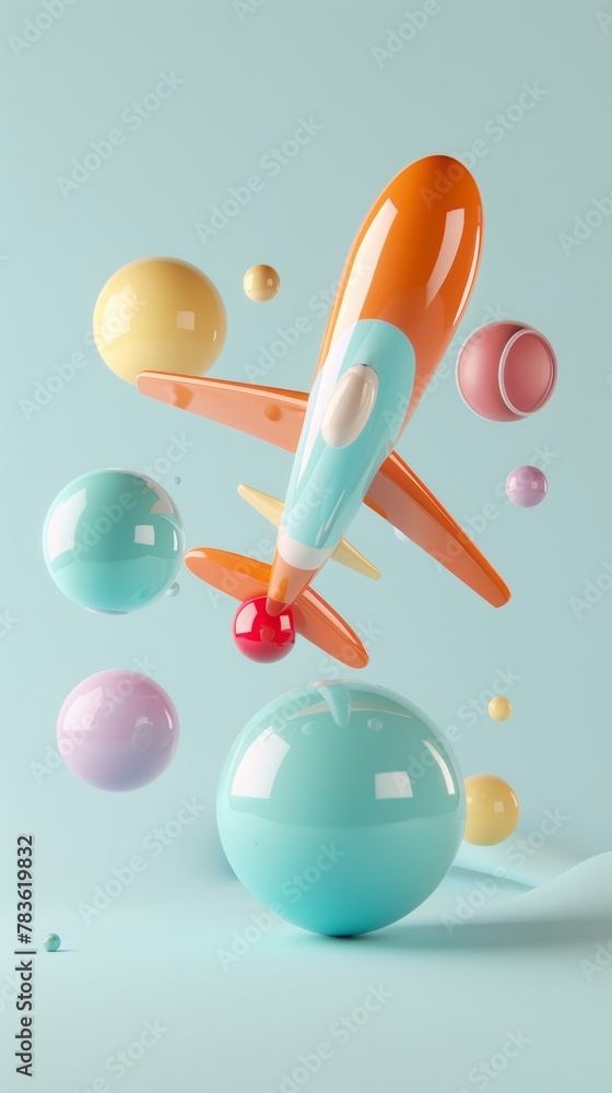Poster Playful 3d renderings with a retro twist 3d style isolated flying objects memphis style 3d render   AI generated illustration