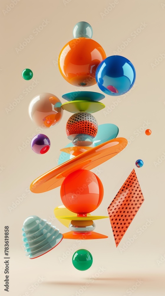 Poster playful and surreal 3d illustrations of floating objects 3d style isolated flying objects memphis st