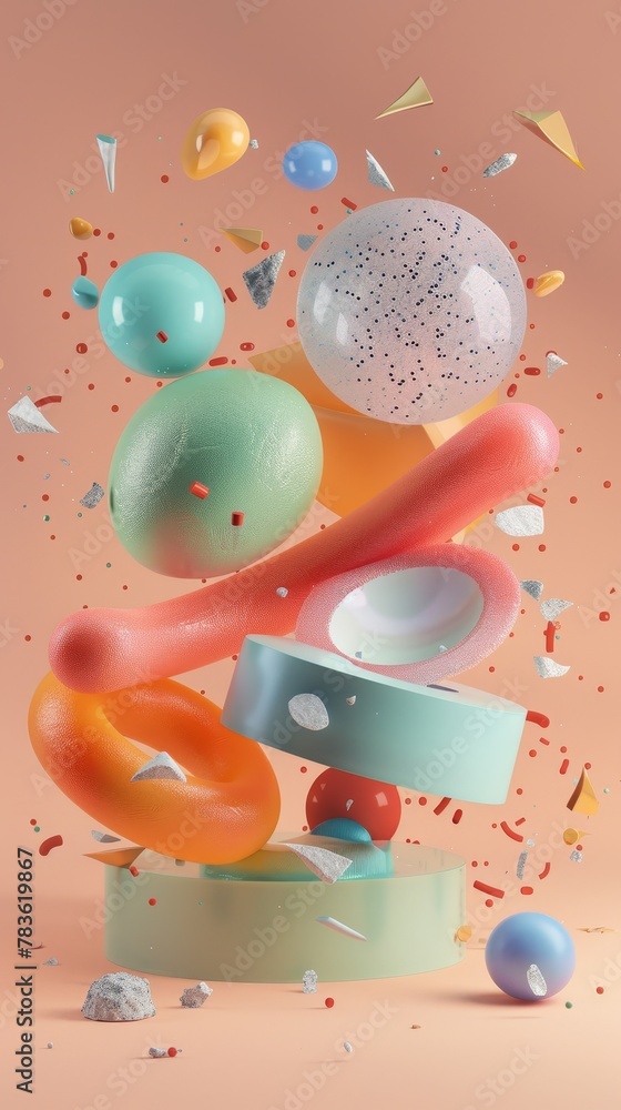 Leinwandbilder playful and surreal 3d illustrations of floating objects 3d style isolated flying objects memphis st