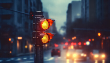 Broken traffic light lights on red lights - obrazy, fototapety, plakaty