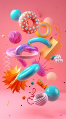 Playful and imaginative flying shapes in a retro-futuristic design 3d style isolated flying objects memphis style 3d render   AI generated illustration