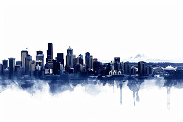 Seattle skyline in watercolor blue, dynamic for creative and modern compositions