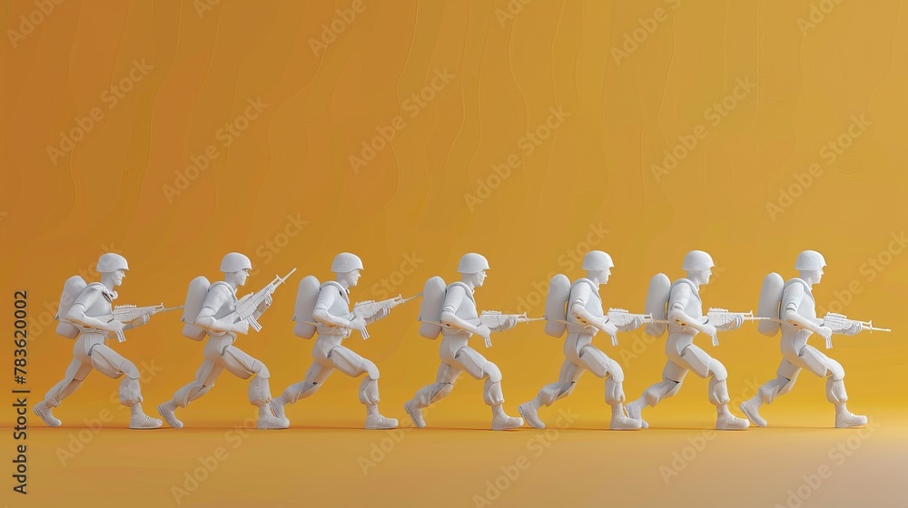Poster playful toy soldiers in dynamic poses 3d style isolated flying objects memphis style 3d render ai ge