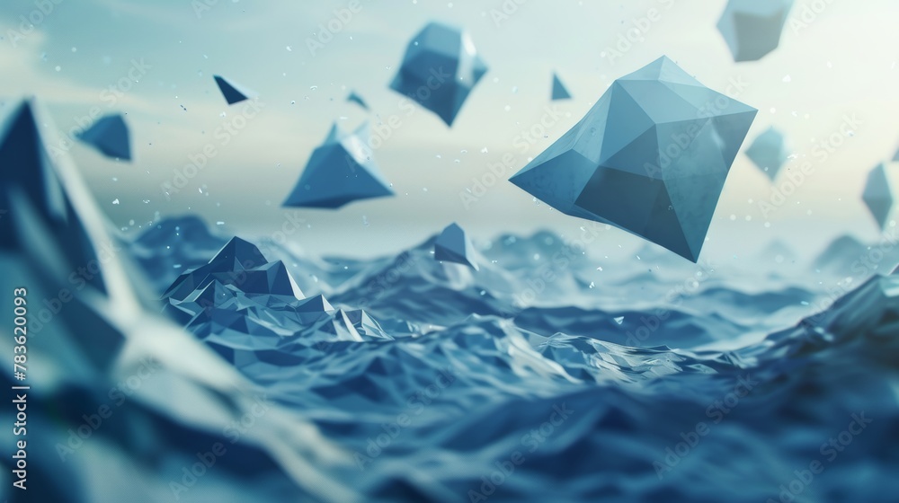 Poster polygonal shapes hovering in a weightless environment ai generated illustration