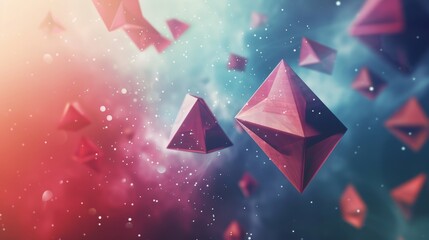 Polygonal shapes hovering in a weightless environment  AI generated illustration - obrazy, fototapety, plakaty