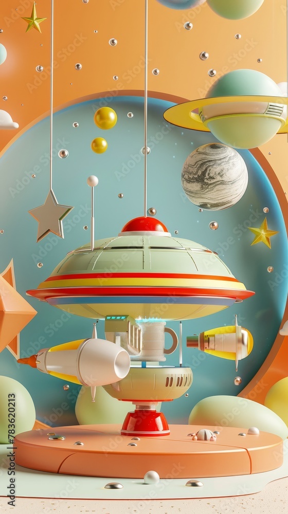 Poster Quirky and imaginative flying objects in a retro-futuristic setting 3d style isolated flying objects memphis style 3d render   AI generated illustration