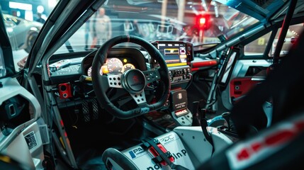 Rally racing equipment in a high-tech environment   AI generated illustration - obrazy, fototapety, plakaty