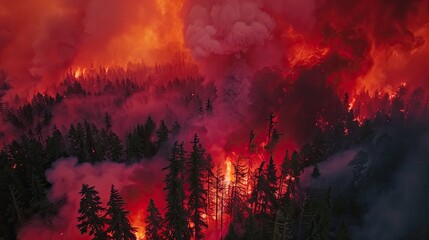 Massive forest fire smoke filling sky - obrazy, fototapety, plakaty