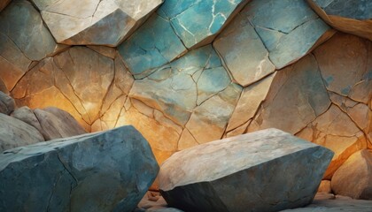 Warm-toned, angular rock formations provide a sense of rugged natural beauty and textured surface detail. AI Generation