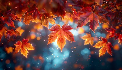 autumn leaves backgroun cinematic lighting - obrazy, fototapety, plakaty