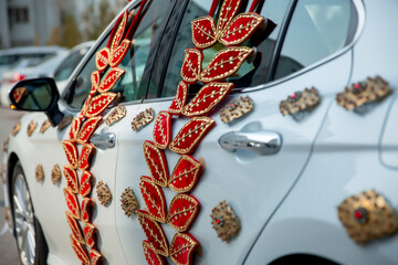 the white car was decorated with national decors