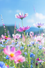 Fototapeta premium Summer Flowers Close-Up in bright colors beneath blue sky