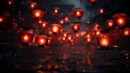 Orange Lanterns Shine Along the Quiet Street
