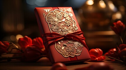 Gift box with ribbon and bow festive decorative with luxury background