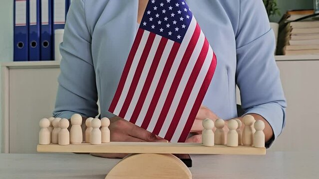 America is divided, the American flag and the confrontation between Americans. US elections polarization of Republicans and Democrats
