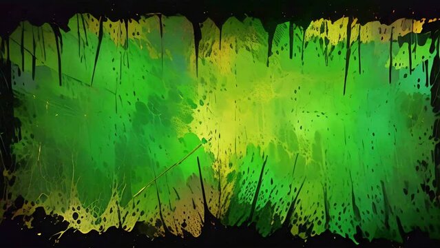 spotted animated yellow green background in a black frame with creepy smudges. looped seamless background. ai.
