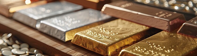 Precious metals trading with gold silver - obrazy, fototapety, plakaty
