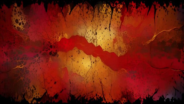 creepy abstract yellow red spotted background with black crack frame for Halloween. looped seamless animation. ai.