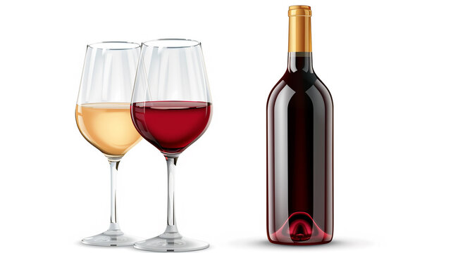 AI generated illustration of two wine glasses with a bottle isolated on white background