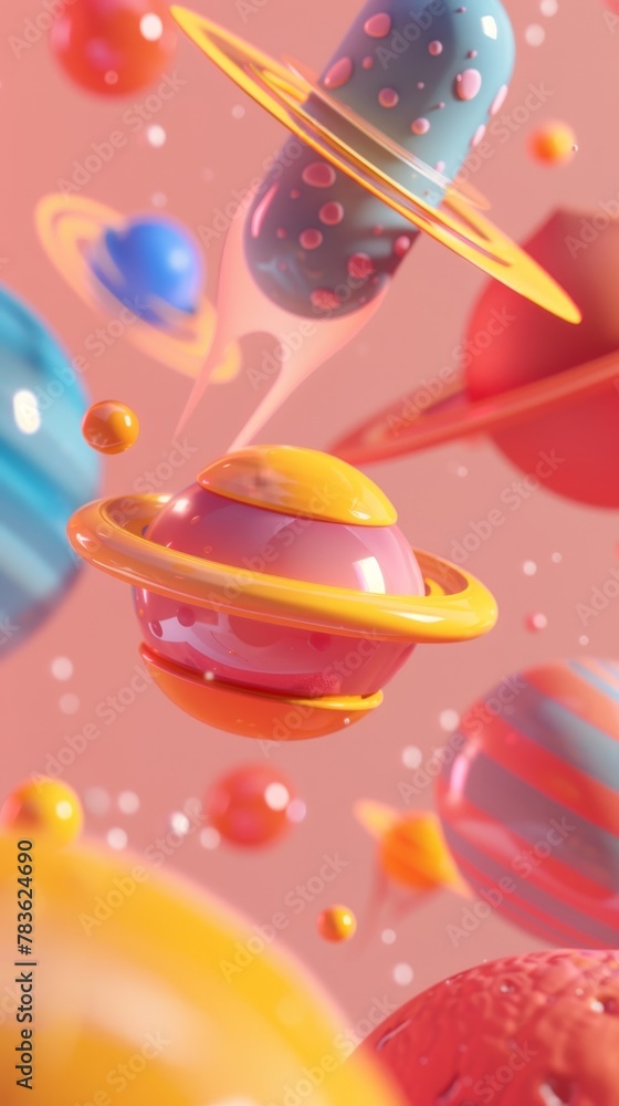 Poster Retro-inspired 3d objects floating in space 3d style isolated flying objects memphis style 3d render  AI generated illustration
