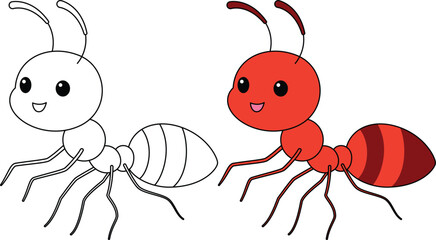 Ant Cartoon Character Isolated Vector Illustration Coloring Page Hand Drawn for Kids