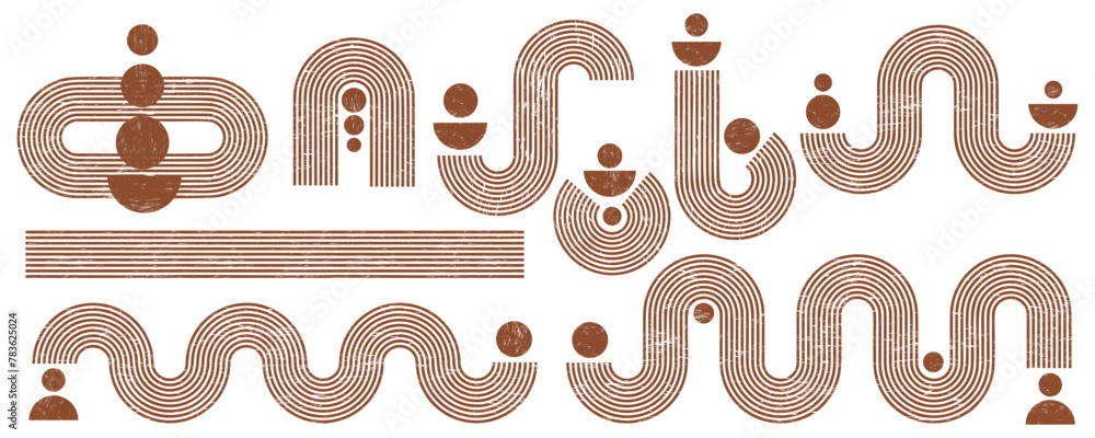Poster geometric lines zen patterns. abstract arches and shapes. balance figures with linear outline stroke