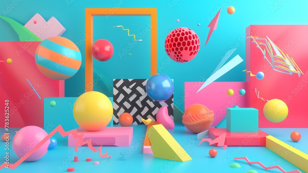 Aufkleber sale background with abstract flying objects 3d style isolated flying objects memphis style 3d rende