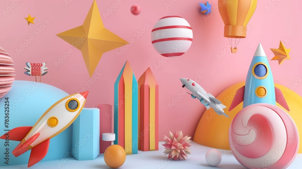 Poster sale background featuring flying objects 3d style isolated flying objects memphis style 3d render ai