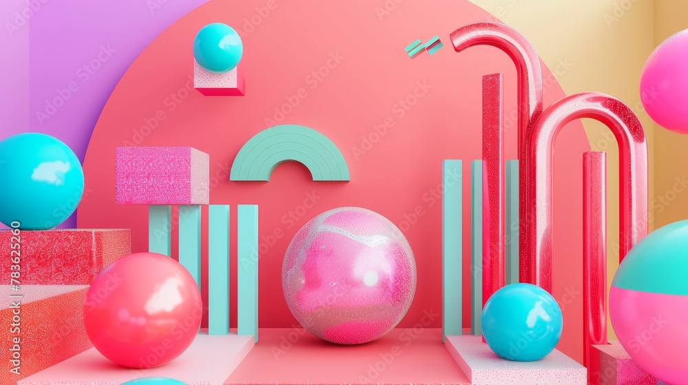 Aufkleber sale background with futuristic 3d elements 3d style isolated flying objects memphis style 3d render
