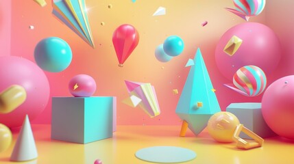 Sale background featuring flying objects 3d style isolated flying objects memphis style 3d render  AI generated illustration - obrazy, fototapety, plakaty