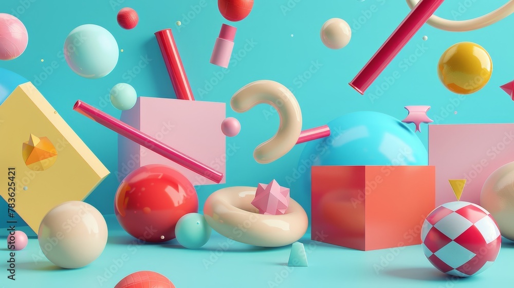Poster sale promotion with colorful 3d shapes 3d style isolated flying objects memphis style 3d render ai g