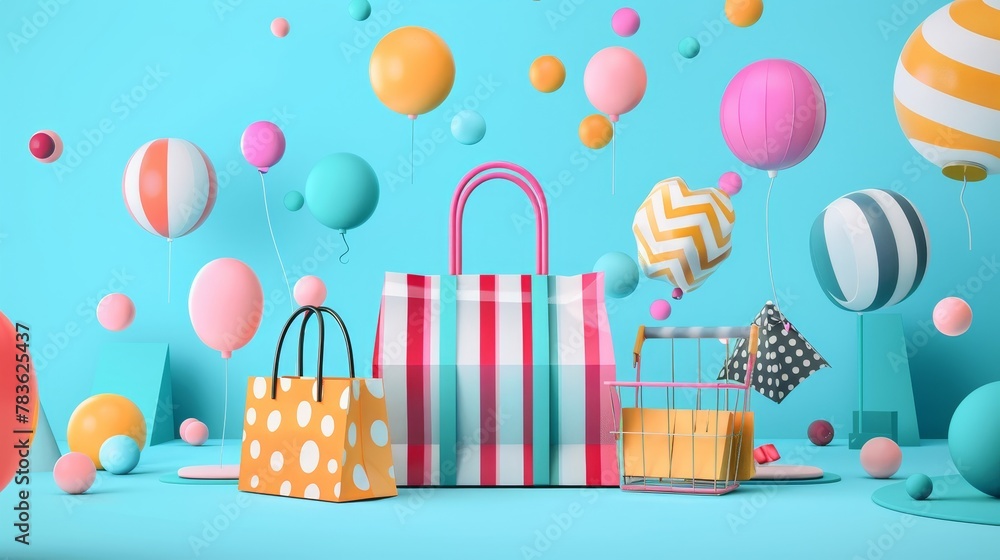 Poster sale promotion with modern 3d graphics 3d style isolated flying objects memphis style 3d render ai g