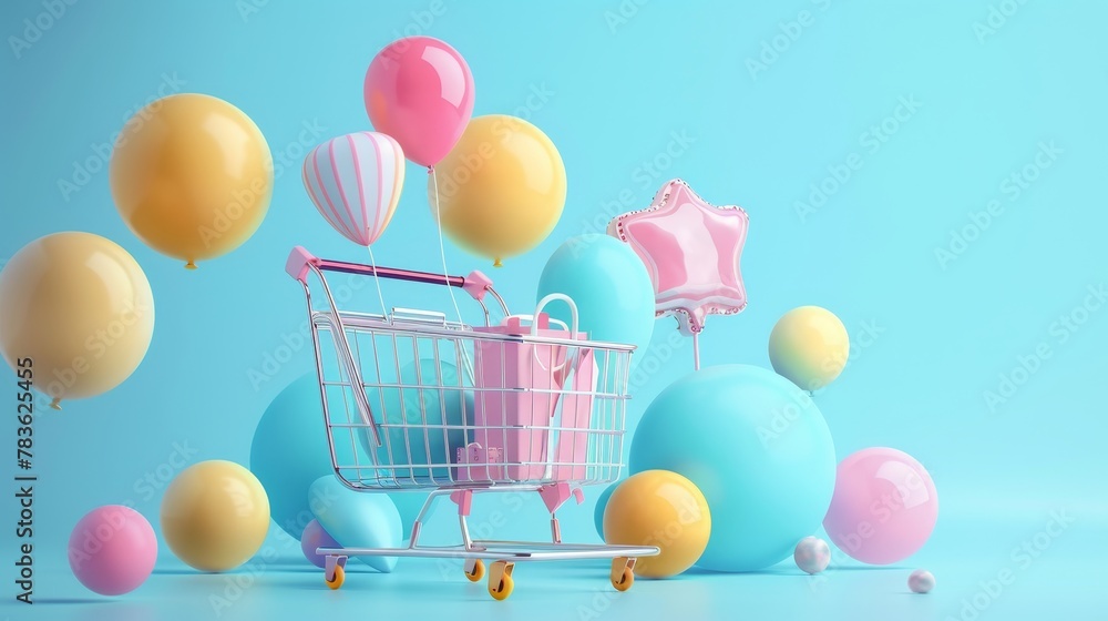 Poster Sale promotion with isolated 3d elements 3d style isolated flying objects memphis style 3d render  AI generated illustration