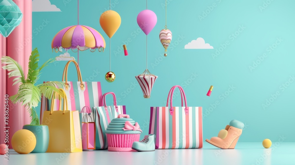 Aufkleber sale promotion with modern 3d graphics 3d style isolated flying objects memphis style 3d render ai g