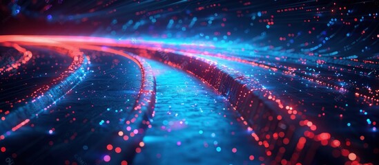 Digital highway with neon data streams - obrazy, fototapety, plakaty