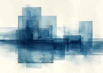 AI generated illustration of an abstract blue painting with squares