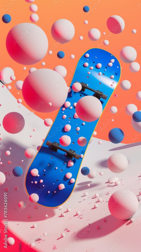 Poster Snowboard and halfpipe in a vibrant colorway 3d style isolated flying objects memphis style 3d render  AI generated illustration