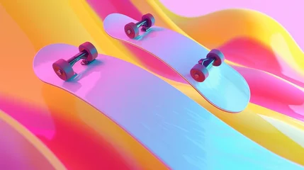 Foto op Plexiglas Snowboard and halfpipe in a vibrant colorway 3d style isolated flying objects memphis style 3d render  AI generated illustration © ArtStage