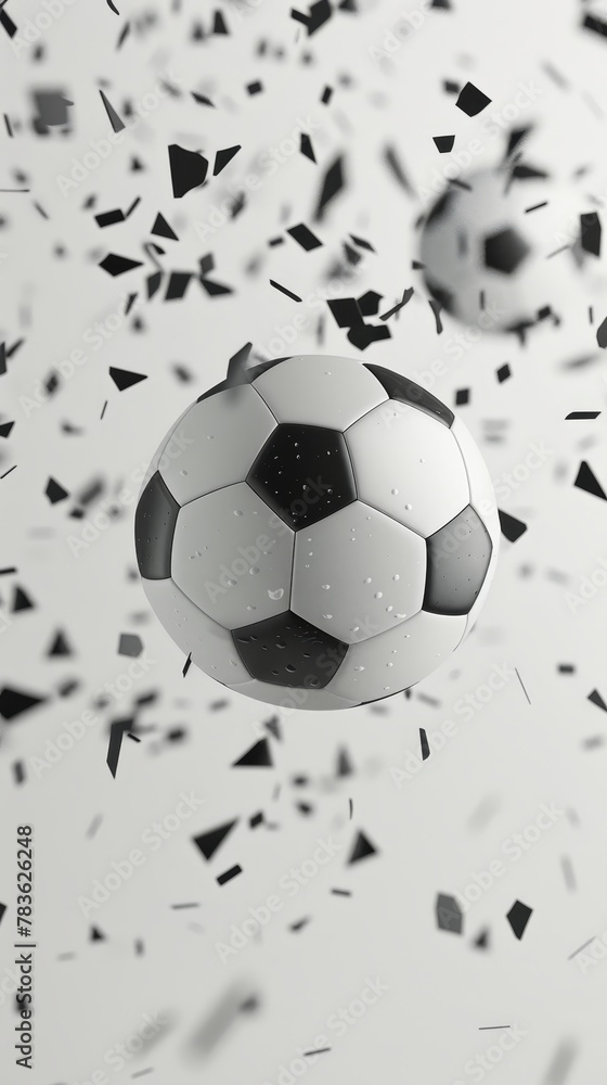 Poster soccer ball flying through the air 3d style isolated flying objects memphis style 3d render ai gener