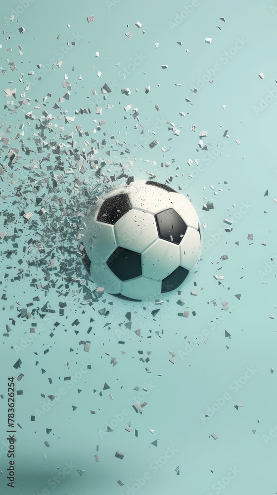 Poster soccer ball flying through the air 3d style isolated flying objects memphis style 3d render ai gener