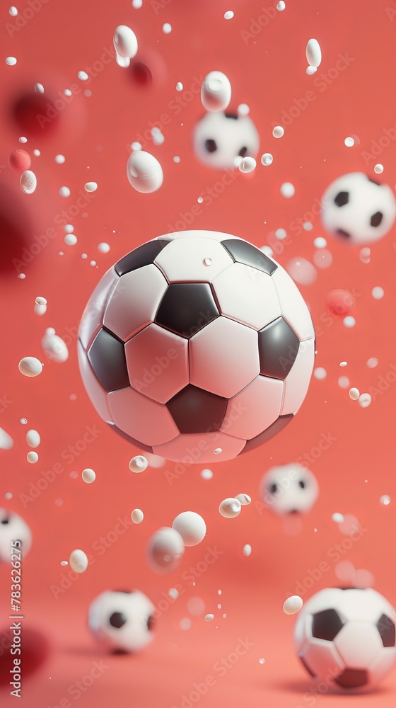 Poster soccer ball flying through the air 3d style isolated flying objects memphis style 3d render ai gener