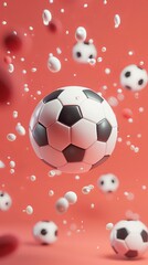 Fototapeta premium Soccer ball flying through the air 3d style isolated flying objects memphis style 3d render AI generated illustration
