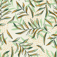 Seamless pattern with green leaves sketch. For wrapping paper. Ideal for wallpaper, surface textures, textiles.