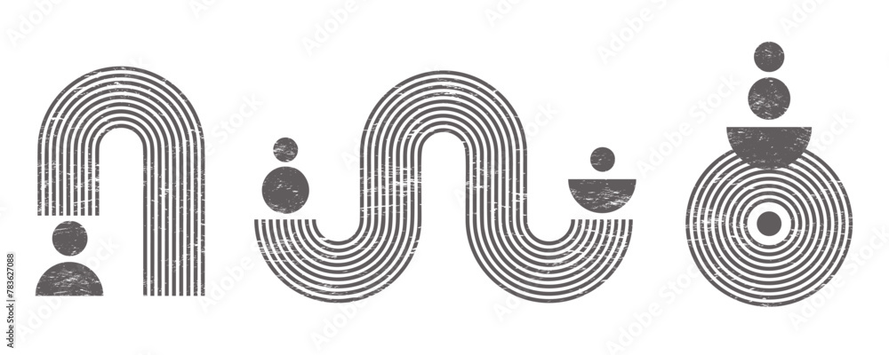 Poster geometric lines zen patterns. abstract black arches and shapes. balance figures with linear outline 