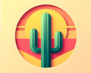 Sunlit cactus in a desert landscape with mountains in the background, AI-generated.